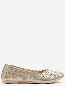 Złote Ażurowe Balerinki Vices z Haftem w Kwiaty Efasania damskie