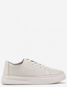 Białe Sneakersy ze Skóry Naturalnej z Perforacją na Niskiej Platformie Melanitia sergio leone damskie