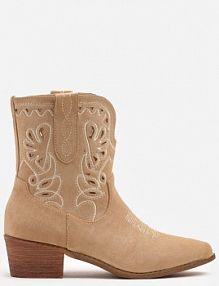 Brązowe Botki Kowbojki Vices na Słupku Ozdobione Haftem Nelithen Renee damskie