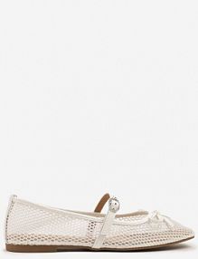 Białe Siateczkowe Balerinki Vices z Paskiem z Klamrą i Ozdobną Kokardką Niladiela damskie