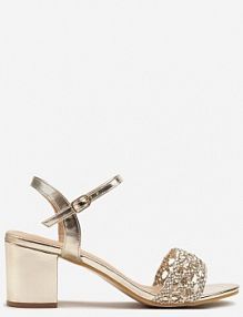 Złote Szydełkowe Sandały Vices na Słupkowym Obcasie Virassa