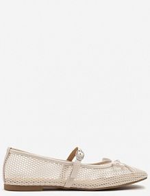 Beżowe Siateczkowe Balerinki Vices z Paskiem z Klamrą i Ozdobną Kokardką Niladiela damskie