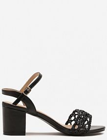 Czarne Szydełkowe Sandały Vices na Słupkowym Obcasie Virassa