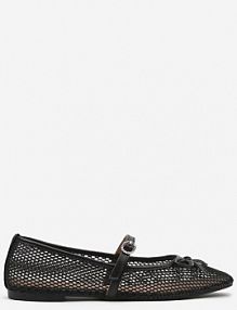 Czarne Siateczkowe Balerinki Vices z Paskiem z Klamrą i Ozdobną Kokardką Niladiela damskie