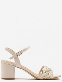 Beżowe Szydełkowe Sandały Vices na Słupkowym Obcasie Virassa