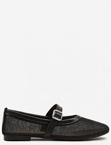 Czarne Balerinki Vices w Stylu Mary Jane z Siateczki z Metalicznym Połyskiem Kolarilia damskie