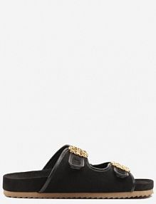 Czarne Klapki Vices Ozdobione Dwoma Paskami i Metaliczną Aplikacją Mairna damskie