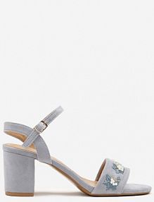 Niebieskie Sandały Vices na Słupkowym Obcasie z Haftem i Perełkami Amiorna