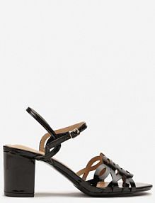 Czarne Sandały Vices na Słupkowym Obcasie z Lakierowanym Połyskiem Amelline