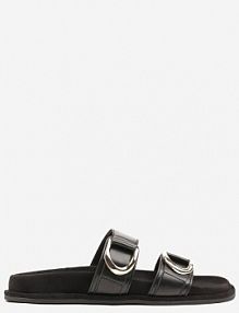 Czarne Klapki Vices z Zaokrąglonymi Klamrami Nilarila damskie