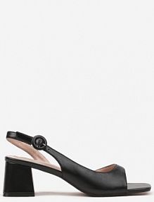 Czarne Sandały na Niskim Słupku ze Sprzączką przy Kostce Olilira Renee