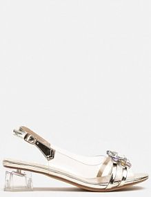 Złote Przezroczyste Sandały na Słupku z Cyrkoniowym Zdobieniem Senalisea sergio leone