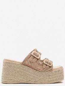 Ciemnobeżowe Klapki Vices na Koturnie Ozdobione Plecionką Edirithra damskie