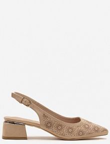 Ciemnobeżowe Sandały Vices na Słupku Slingback ze Skórzaną Wkładką i Metaliczną Ozdobą Ciariloria