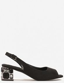 Czarne Sandały Vices na Ozdobnym Słupku z Wkładką ze Skóry Naturalnej Natiera