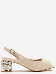 Beżowe Sandały Vices na Ozdobnym Słupku z Wkładką ze Skóry Naturalnej Natiera