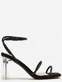 Czarne Sandały Vices Ozdobione Cyrkoniami na Przeźroczystej Szpilce Nativira