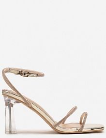 Szampańskie Sandały Vices Ozdobione Cyrkoniami na Przeźroczystej Szpilce Nativira