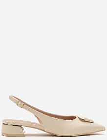 Beżowe Sandały Vices Typu Slingback na Niskim Obcasie Slingback ze Skórzaną Wkładką Geometryczną Ozdobą Lilienia Renee