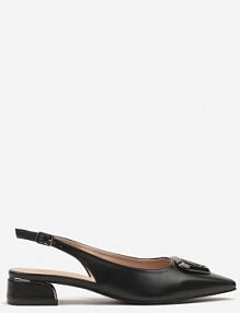 Czarne Sandały Vices Typu Slingback na Niskim Obcasie ze Skórzaną Wkładką Geometryczną Ozdobą Lilienia Renee