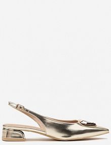 Złote Sandały Vices Typu Slingback na Niskim Obcasie ze Skórzaną Wkładką Geometryczną Ozdobą Lilienia Renee