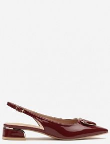 Bordowe Sandały Vices Typu Slingback na Niskim Obcasie ze Skórzaną Wkładką Geometryczną Ozdobą Lilienia Renee