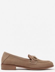 Ciemnobeżowe Mokasyny Vices z Wkładką ze Skóry Naturalnej Zdobione Łańcuszkiem Delariona damskie