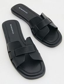 Klapki z imitacji skóry Reserved czarne dziecięce 048EH-99X