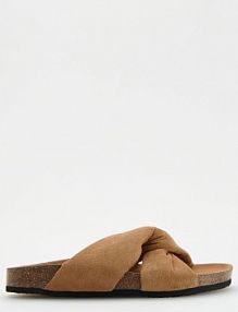 Klapki z ozdobnym węzłem Reserved brązowe damskie 349CR-82X