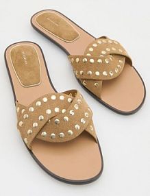 Zamszowe klapki z okuciami Reserved beżowe damskie 389CP-80X