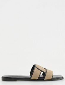 Skórzane klapki Reserved beżowe damskie 497CP-80X