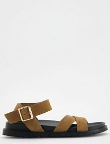 Zamszowe sandały z paskami Reserved beżowe damskie 544CP-80X