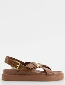 Skórzane sandały z klamrami Reserved brązowe damskie 599CP-82X