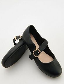 Skórzane baleriny z klamrą Reserved czarne dziecięce 620DL-99X