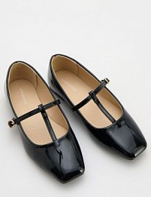 Baleriny z imitacji skóry Reserved czarne dziecięce 626DL-99X