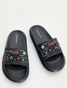 Klapki z aplikacją Reserved czarne dziecięce 734DJ-99X