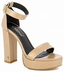 Sandały na słupku Carinii beżowe złote