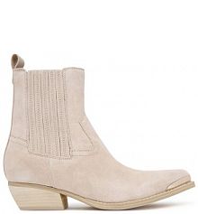 Botki na słupku Guess beżowe 