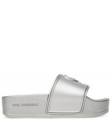 Klapki KARL LAGERFELD srebrne damskie 
