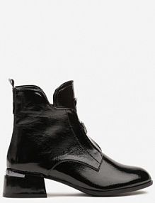 Czarne Lakierowane Botki Vices na Słupku z Efektem Cracked Nuneffa