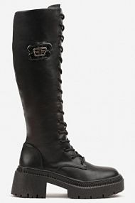 Czarne Kozaki Vicesu w Stylu Grunge ze Sznurowaną Cholewką i Platformą Laurotte