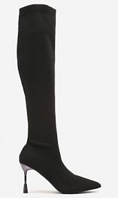 Czarne Skarpetkowe Kozaki Vices na Ozdobnym Obcasie z Cyrkoniami Nilritisa