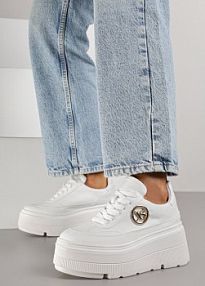 Białe Chunky Sneakersy Vices na Platformie z Okrągłym Detalem Sedvira damskie