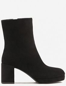 Czarne Botki Vices z Imitacji Zamszu na Platformie i Słupku Ozdobione z Kwadratowym Noskiem Faleanna