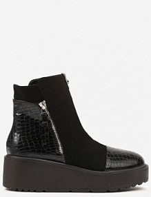 Czarne Botki Vices na Platformie Ozdobione Tłoczeniem Faleressa