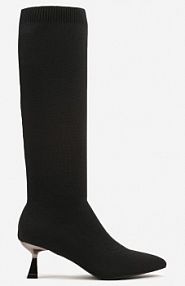 Czarne Kozaki Vices na Kaczuszce Ozdobione Skarpetową Cholewką Asonelle