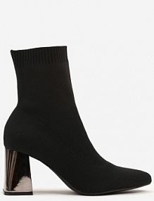 Czarne Skarpetkowe Botki Vices na Metalicznym Słupkowym Obcasie Widvira