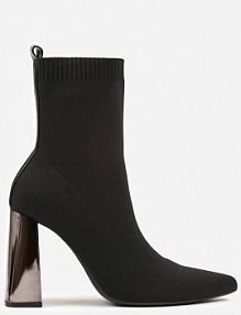 Czarne Botki Vices na Słupku ze Skarpetową Cholewką Falacesa