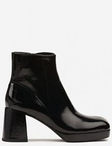 Czarne Lakierowane Botki Vices na Słupku i Platformie Falesia