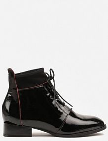 Czarne Lakierowane Botki Vices ze Sznurowaną Cholewką Senilea damskie